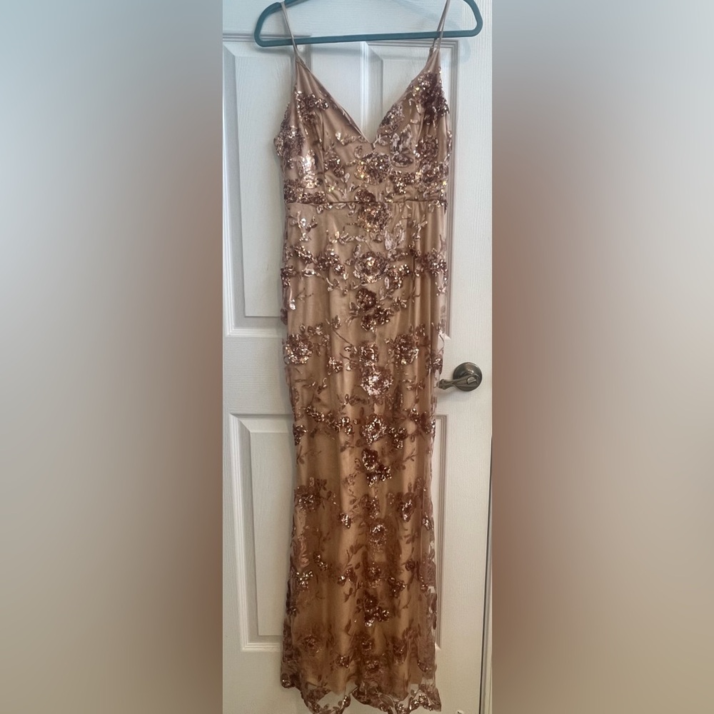 Lulu’s Sequin Rose Gold Maxi Dress